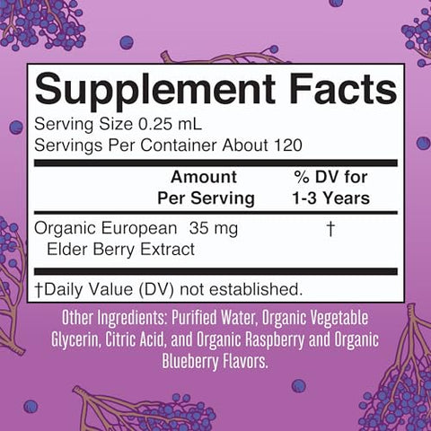 MaryRuth Organics - Xarope de Sabugueiro Orgânico MaryRuth para Crianças | Suporte Imunológico para Idades de 1 a 3 Anos | Verificado pelo Clean Label Project®, Vegano, Não-OGM | Livre de Açúcar | USDA Orgânico