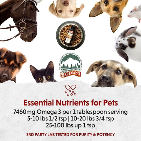 Barlean's - Barlean’s Óleo de Linhaça para Animais, Ômega 3 Líquido Essencial para Pele e Pelagem, Óleo para Cães e Gatos, Pets, 12 oz (355 ml)