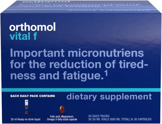 Vital F Vial – Multivitamínico Feminino, 30 Dias, Vitaminas A, B, C, D, E, K, Cálcio, Iodo, Ômega-3 | Marca Orthomol - Orthomol
