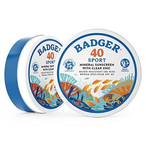 Protetor Solar Badger Coral Reef Safe, FPS 40 Óxido de Zinco, Amplo Espectro, Resistente à Água, Tamanho Viagem, Cuidados com a Pele ao Sol, Sem Fragrância, 2.4 oz (2 Unidades)