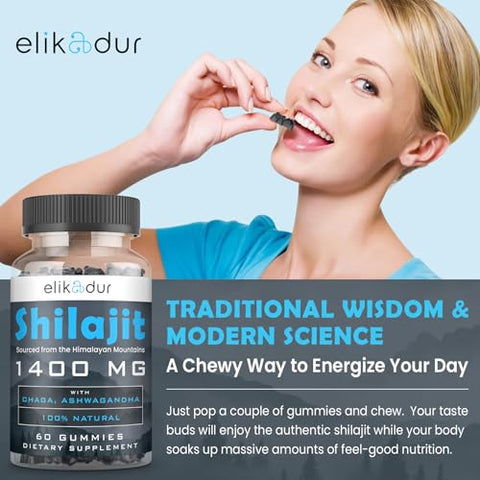 Elikadur - Shilajit Gummies Orgânicos 84.000 MG, com 85 Minerais Traços, Ácido Fúlvico, para Homens