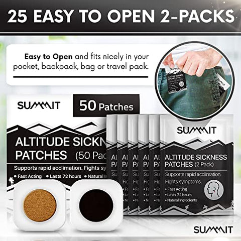 SUMMIT - Patches de Prevenção do Mal de Altitude Summit | Suporte para Acclimatação Rápida em Altitudes Elevadas, Aumenta a Captação de Oxigênio, Combate Sintomas do Mal de Altitude | Pacote com 50 Unidades