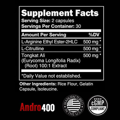 Andro400 - Max Natural T Support – Suplemento para Homens com Tongkat Ali – 60 Cápsulas – Fabricado nos EUA