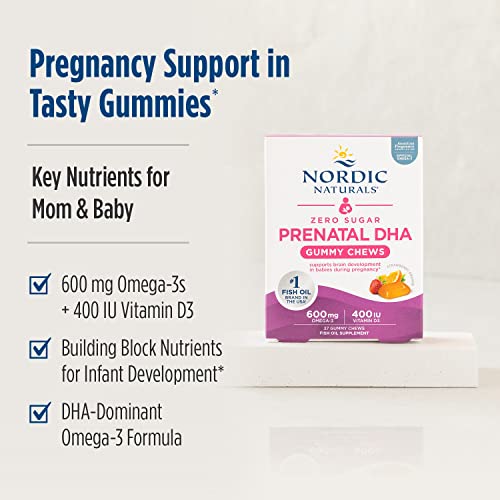 Gomas Vitaminas Pré-Natais DHA Zero Açúcar, Sabor Morango Laranja – 27 Gomas – Suplementos para Gravidez – 600 mg Ômega-3 Óleo de Peixe e 400 UI Vitamina D3 - Nordic Naturals