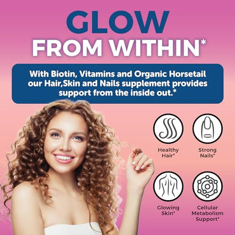 Viva Naturals - Vitaminas Orgânicas para Cabelo, Pele e Unhas – Biotina Vegetariana para Apoio à Saúde de Cabelo, Pele e Unhas com Vitamina E