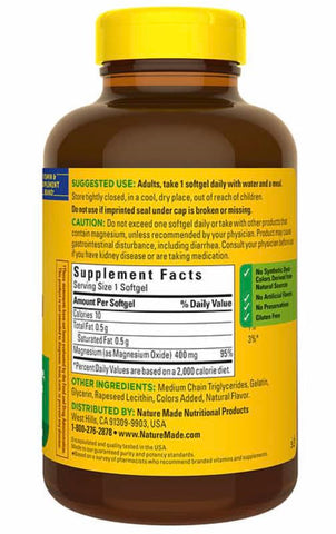 Magnésio 400 mg Óxido Extra Forte 180 cápsulas, 180 dias de suprimento – 1 cápsula diária com água e uma refeição – Guia de Suplementos incluso - Nature Made