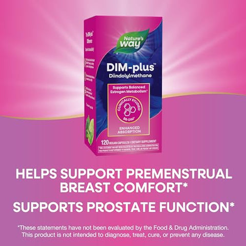 Nature's Way - Nature’s Way DIM-Plus – Suporte ao Metabolismo Equilibrado de Estrogênio, Diindolilmetano, 120 Cápsulas Veganas (Embalagem Pode Variar)