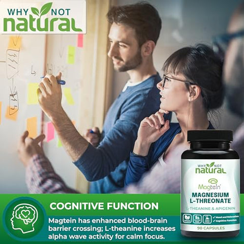 Why Not Natural - Complexo de Magnésio L-Treonato com Apigenina e L-teanina 90 Cápsulas, Suplemento Patenteado Magtein