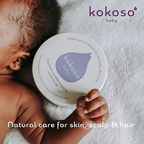 Kokoso - Óleo de Coco Orgânico para Bebês – Hidratante 100% Natural para Massagem, Pele Seca, Sensível e Normal do Bebê – 168g