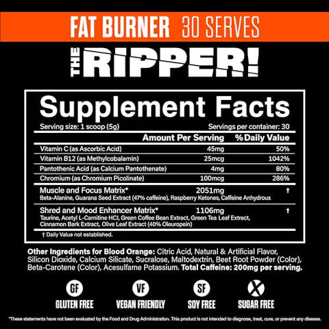 The Ripper! Queimador de Gordura Termogênico – Laranja Sanguínea 30 Porções | Pré-Treino Termogênico Avançado de Ação Rápida, Supressor de Apetite, Energia Extrema para Homens - JNX SPORTS