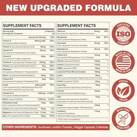 Sambugra - Liposomal Multivitamínico para Mulheres 50 – Multivitamínico Diário para Mulheres com 32 Ingredientes, CoQ10, Vitaminas C, B, D, E para Saúde Cardiovascular