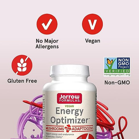 Energy Optimizer com Cordyceps, Reishi, Lions Mane, Shiitake, King Trumpet e Turkey Tail Mushrooms, Suplemento Dietético com Ashwagandha, 90 Cápsulas Vegetarianas - Jarrow Formulas