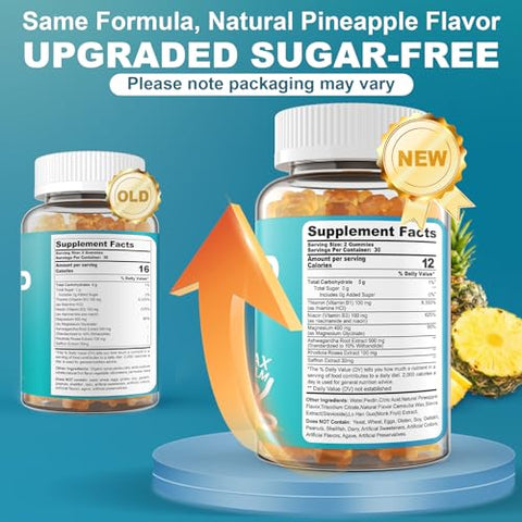 envycure - Gomas de Magnésio Glicinato sem Açúcar 400mg com Ashwagandha, B1, B3, Rhodiola Rosea