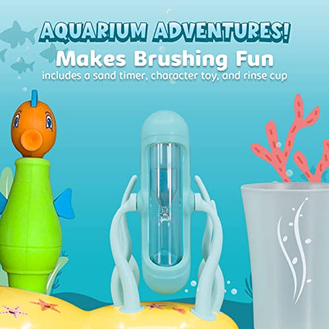 Escova de Dentes Elétrica Aquasonic Kids Sonic para Crianças de 3 Anos | 2 Cabeças de Escova, Brinquedo, Temporizador, Copo de Enxágue | 2 Modos de Escovação: Limpeza