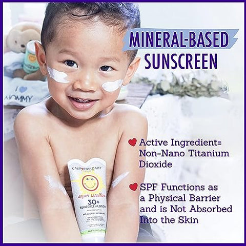 Protetor Solar Mineral California Baby Super Sensitive SPF 30 | Amplo Espectro | Dióxido de Titânio | Hipoalergênico Sem Fragrância | Seguro para Recifes | Pele Sensível | 30g