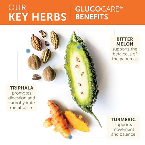 GlucoCare: Suporte Metabólico e Pancreático, Triphala, Melão Amargo, Cúrcuma, Sem Glúten, Vegano, 180 Cápsulas, Fornecimento de 90 Dias - Himalaya