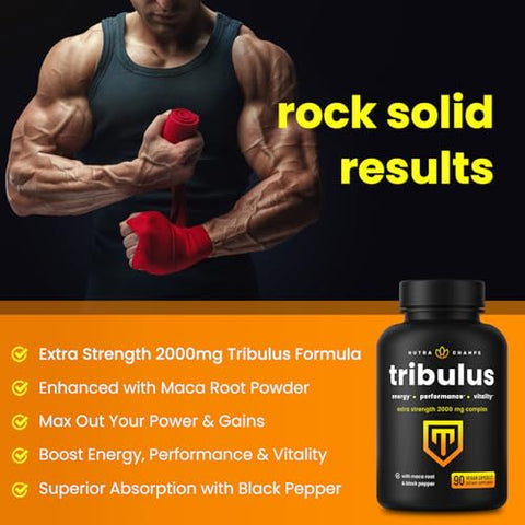 NutraChamps - Tribulus Terrestris para Homens | Suplemento 2000mg para Energia, Vitalidade, Resistência | Marca em Destaque