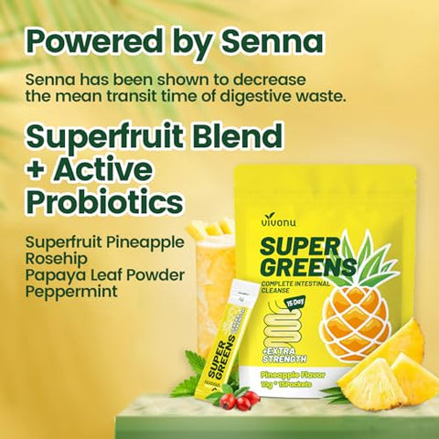 VivoNu - Natura – Pó Detox de Abacaxi para Limpeza do Cólon – Suporte Digestivo – Adoçante Natural – Sabores – Fibra Diária para Eliminação de Toxinas e Redução de Inchaço (15 Porções/1 Pacote)
