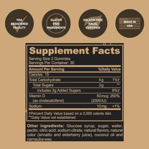 Black Girl Vitamins - Vitaminas Black Girl – Gomas de Vitamina D3, para Imunidade, Energia e Suporte Ósseo, 2000UI (50mcg) por porção, Sem Glúten, (Multi-sabores), 60un