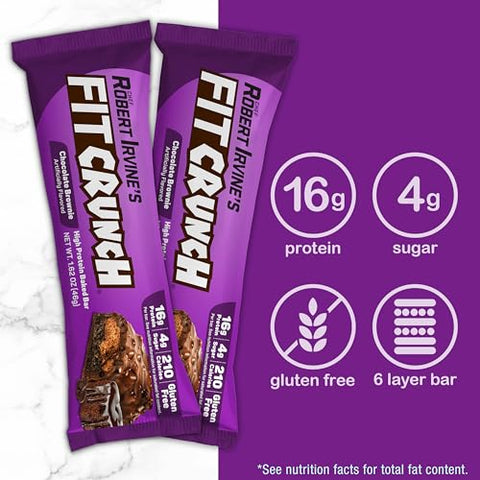 Fit Crunch - FITCRUNCH Barras de Proteína Tamanho Lanche, Criadas por Robert Irvine, Barra Assada de 6 Camadas, 4g de Açúcar, Livre de Glúten