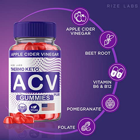 rize labs - Thermo Keto Gummies – Gomitas de Thermo ACV para Emagrecimento Avançado com Vinagre de Maçã – Queimador de Gordura da Barriga Extra Forte (60 Gummies)