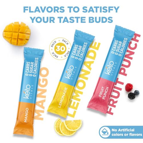 Original – Pacotes de Pó de Eletrólitos | Pacotes de Eletrólitos Amigáveis ao Keto | Pacotes Individuais Variados | Mistura para Bebida Energética | Zero Calorias Zero Carboidratos (Original) - Keto Vitals