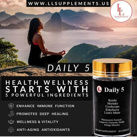 L & L Supplement - Complexo de Cogumelos LL Suplemento Diário 5 com Antioxidantes de Uso Geral | Fórmula do Farmacêutico