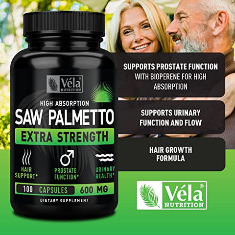 Véla - Vela Saw Palmetto Extra Forte Cápsulas de Alta Absorção – Sem Mau Cheiro – 1 Cápsula ao Dia – 600 mg – Marca Vela