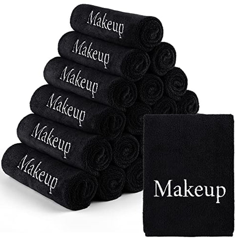 Toalhas Removedoras de Maquiagem TURSTIN 24 Unidades 13×13 Polegadas em Microfibra Reutilizáveis para Limpeza Facial e Cuidados com a Pele, Presente de Feriado, Preto