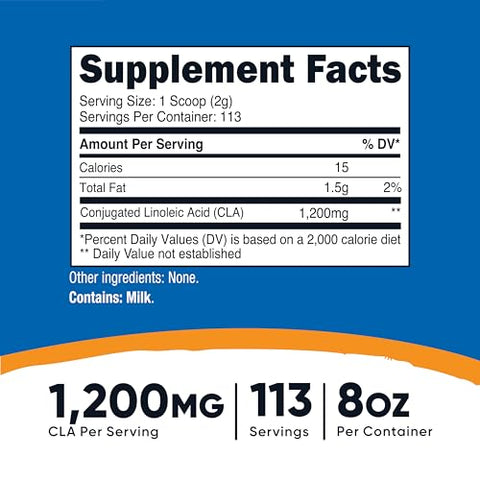 CLA 227g em Pó – Livre de Glúten e GMO – Ácido Linoleico Conjugado – Suplemento CLA - Nutricost