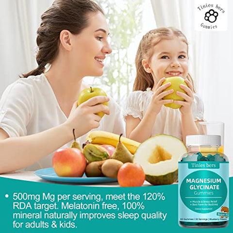 Tinies bers - Magnésio Glicinato Gomas 500mg, Sem Açúcar para Adultos : Primeiro