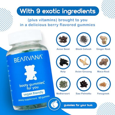 Gomas de Suporte para Glúteos Femininos | Potencializador de Treino | Sabor de Frutas Vermelhas | Multivitaminas | Mistura Botânica Natural | Modela Curvas | Aumenta Confiança | Fitness Feminino - BEARVANA