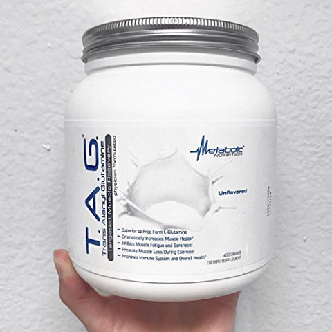 TAG – Trans Alanyl Glutamina em Pó 100% Peptídeo de L-Glutamina, Suplemento Pré, Intra e Pós-Treino, 400g (40 Porções) (Sem Sabor) - Metabolic Nutrition