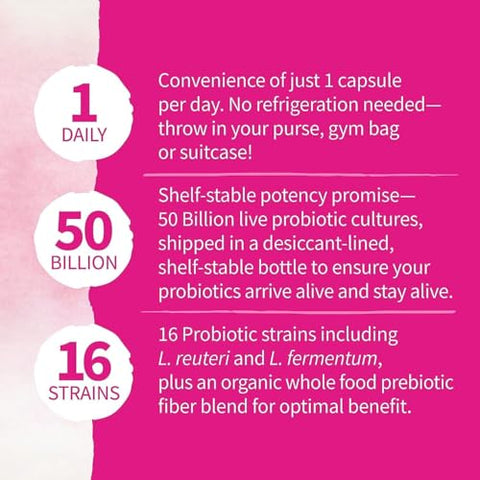 SXDWAZV - Dr. Formulated Probióticos Diários para Mulheres, 50 Bilhões UFC, 16 Cepas Probióticas com Probióticos Orgânicos para Promover a Digestão, Fortalecer o Sistema Imunológico, Sem Laticínios, 30 cápsulas