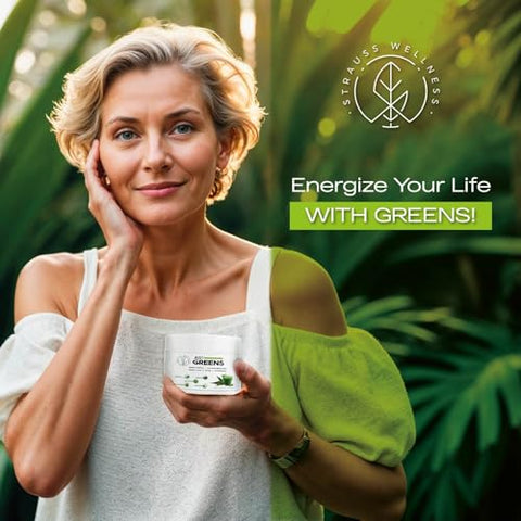 STRAUSS WELLNESS - Just Greens – Pó de Superfood – Clorofila, Spirulina, Moringa, Aloe Vera – 100g