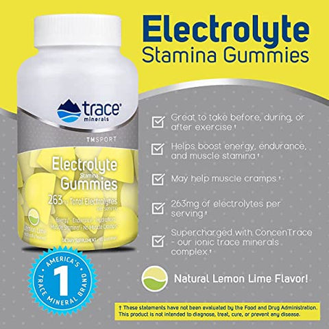 Gomas de Eletrólitos Stamina | Aumente Energia, Resistência, Resistência Muscular e Hidratação | Vegano | Limão Lima | 90 Unidades (30 Porções) - Trace Minerals