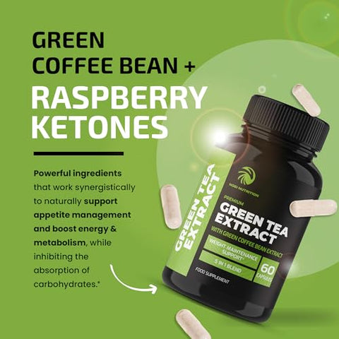 Nobi Nutrition - Pílulas de Emagrecimento com Chá Verde e Extrato de Café Verde | 45% EGCG | Queimador de Gordura Abdominal, Acelerador de Metabolismo : Green Tea