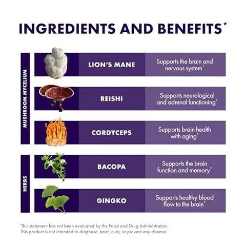 MycoBotanicals Brain* Cápsulas – Suporte Cerebral com Lion’s Mane e Reishi | 60 cápsulas  Host Defense - Host Defense