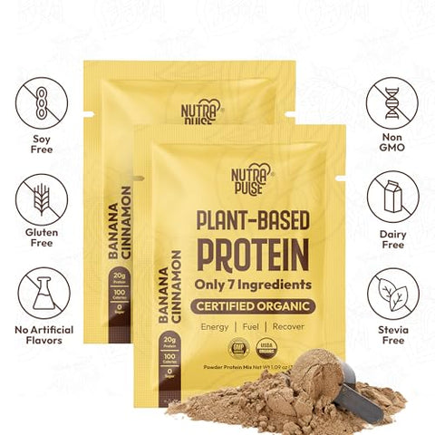 NUTRAPULSE - Amostra de Proteína Vegana Orgânica em Pó – Proteína à Base de Plantas, Sem Glúten, Não Transgênica, 20g de Proteína por Porção, Ideal para Smoothies