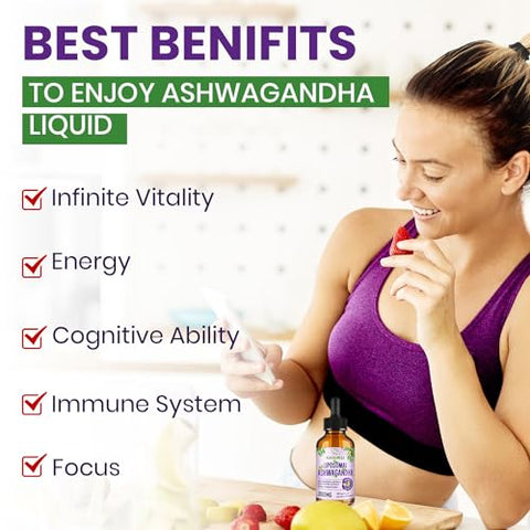 Saglikli - Gotas Líquidas de Ashwagandha Lipossomal 2000mg, Extrato de Raiz de Ashwagandha (7%% Withanolides) com Extrato de Pimenta Preta