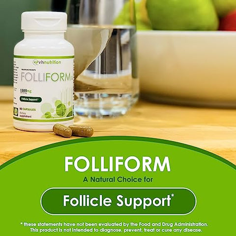 FOLLIFORM | Bloqueador de DHT para Homens e Mulheres | Fórmula de 1500mg de Saw Palmetto, Pygeum e Raiz de Nettle | Suporta o Crescimento Saudável dos Cabelos e a Saúde do Couro Cabeludo | 60 Cápsulas - VH Nutrition