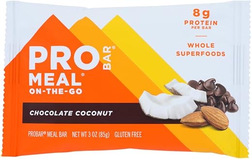 Probar - ProBar Meal Bar Chocolate Coconut – 12 Barras, 85g Cada – Energia e Sabor em um Lanche Prático