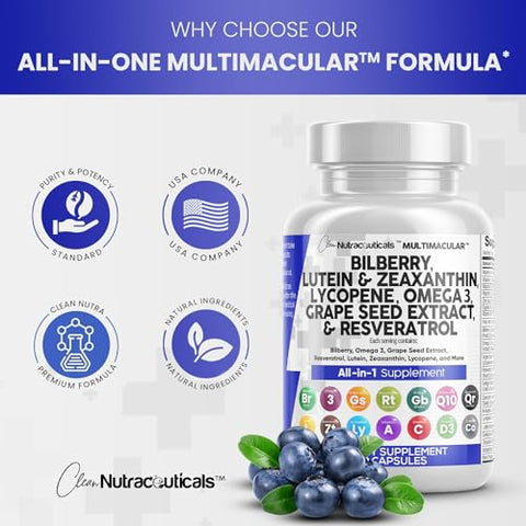 Clean Nutraceuticals - Vitaminas para a saúde ocular com Mirtilo 6000mg Luteína – Marca: Eye Health