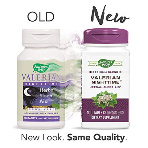 Nature's Way - Nature’s Way Valerian Nighttime – Auxílio Herbal para Dormir, 320 mg por Porção de Extrato de Valeriana, Sem Glúten, 100 Comprimidos