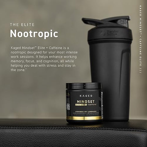 Nootrópico Kaged | Mindset Elite | Suplemento para Foco e Produtividade | Cafeína Orgânica | Suporta Memória de Trabalho, Foco, Energia e Humor* | Strawberry Lemonade – 30 Porções