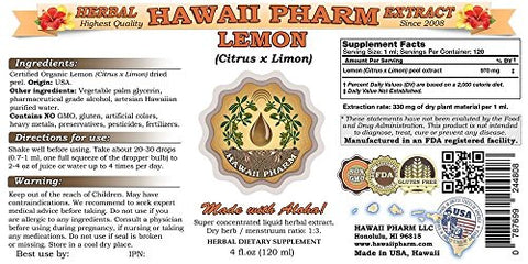 Hawaii Pharm - Extrato Líquido de Limão, Tintura de Casca de Limão (Citrus x Limon) 4 oz