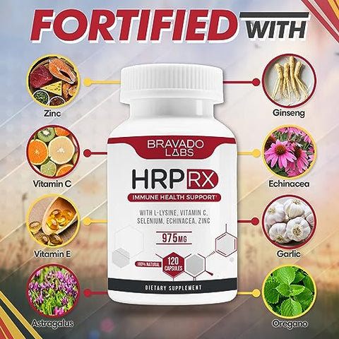 Bravado Labs - Suplemento Avançado de Suporte Imunológico com L-Lisina 975 mg – Máximo Suporte Imunológico – Comprimidos de Suporte a Surto de Super L-Lisina para Adultos – com Zinco, Vitamina C – 120 un