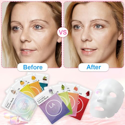 VESPRO - 100 Pacote Máscaras Faciais de Colágeno em Folha, Máscaras Faciais a Granel para Cuidados com a Pele, Máscaras Hidratantes para Todos os Tipos de Pele, Hidratação e Calmante, Cuidados Naturais com a Pele, Máscara Facial de Spa