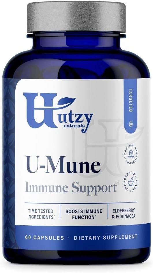 Utzy Naturals - U-Mune | Suporte Imunológico com Sabugueiro, Equinácea, Orégano | Fabricado nos EUA | Testado por Terceiros | 60 Cápsulas